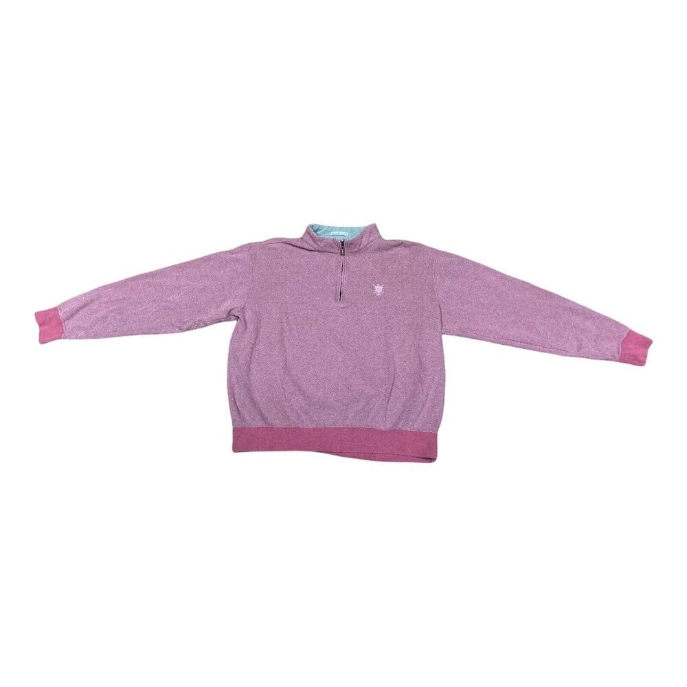 Peter Millar Mens Pink Logo Large Pullover 1/4 Zip Solid Sweatshirt Sweater
